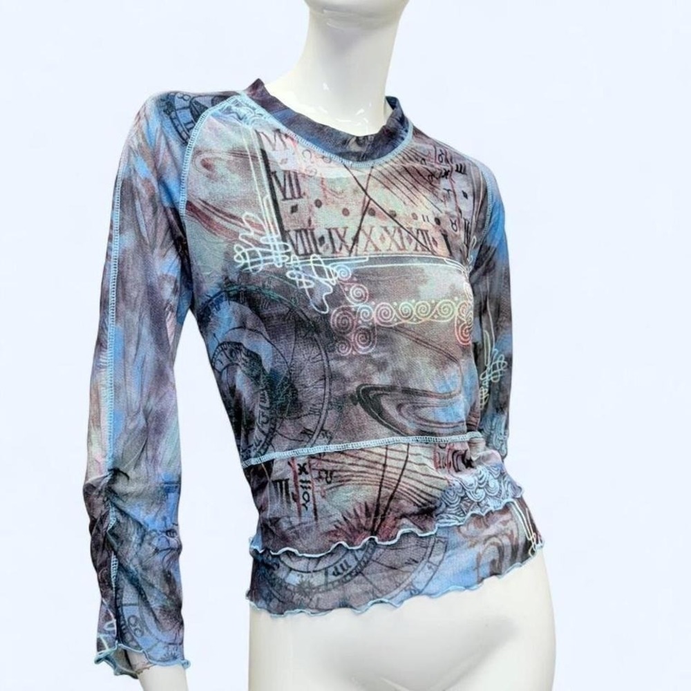 Celestial Mesh Top Sheer Cyber Fairy Y2K S M clock print alternative